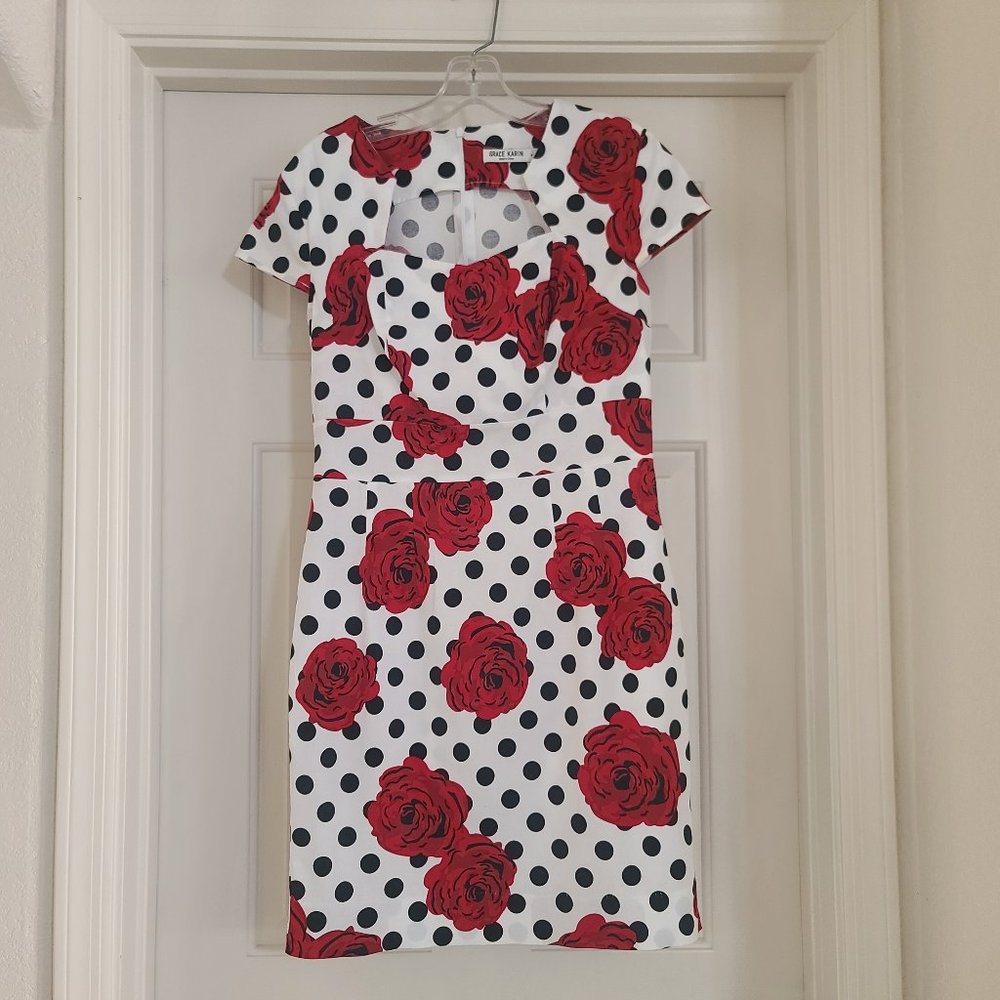 Grace Karin Red Rose Polka Dot Dress